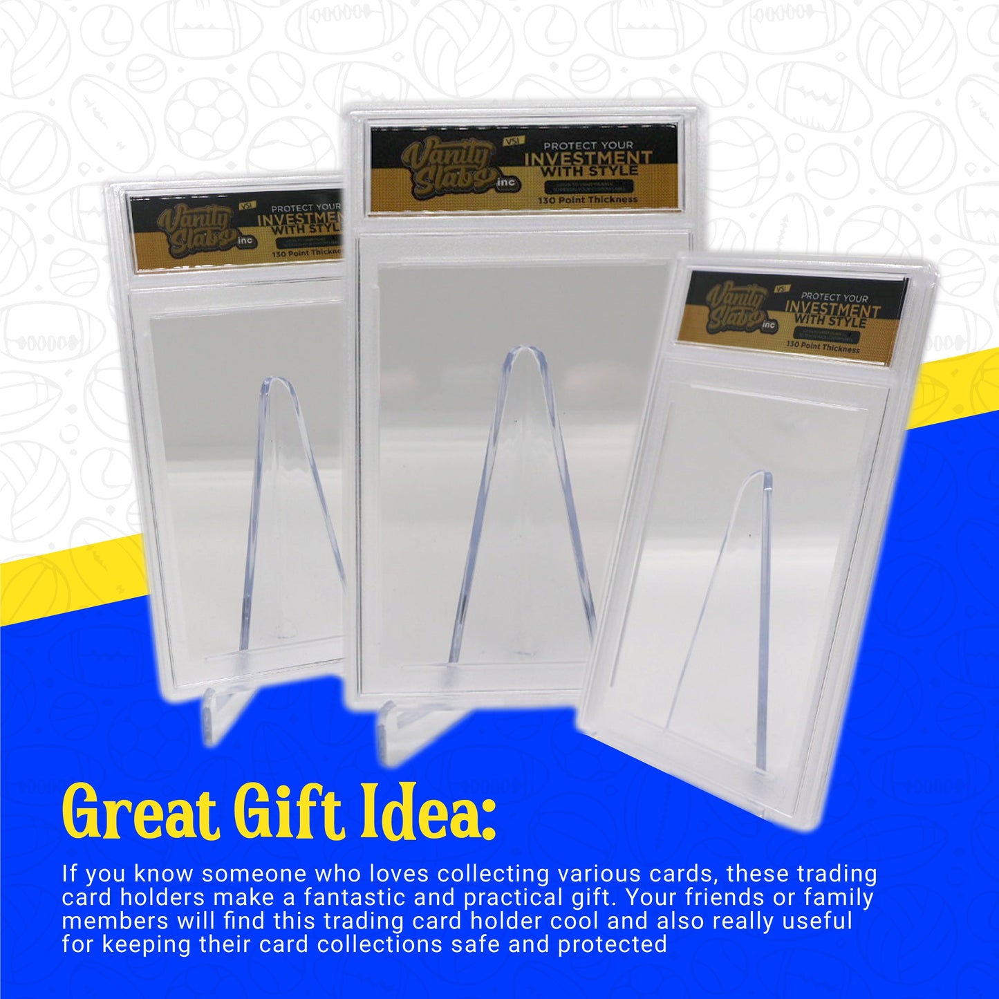 Trading card display holders for Vanity Slabs with personalized label display for vanity slabs
