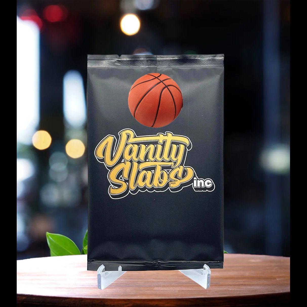 Basketball-themed product packaging for Vanity Slab’s Foil Mystery Packs and slab’s foil mystery