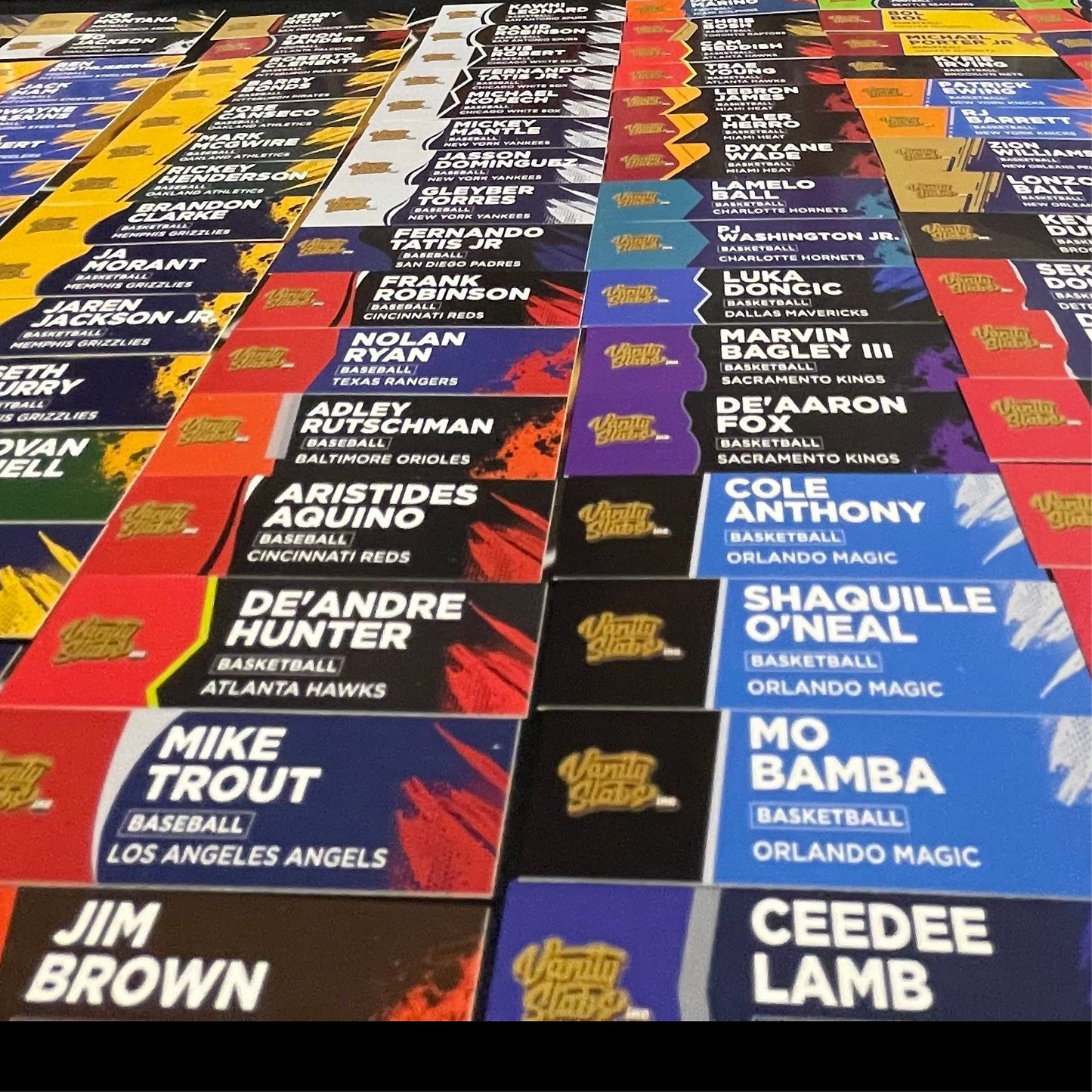 Sports trading cards featuring basketball designs on vanity slabs horizontal labels sheets