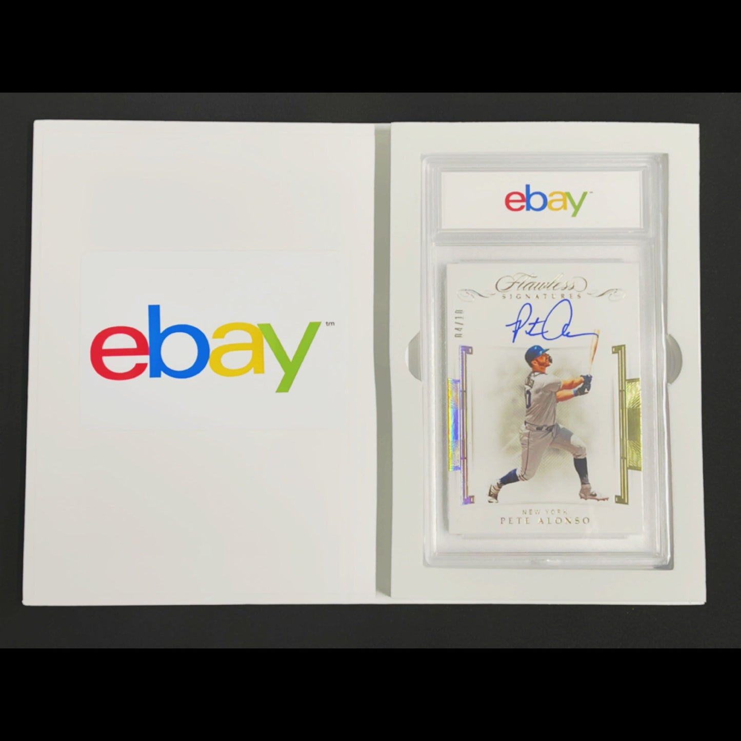 Pete Alonso autographed baseball card in vanity slabs holder with personalized label display