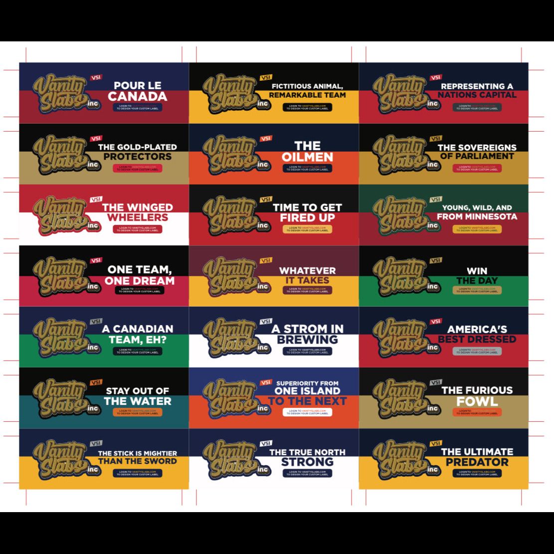 Vanity slabs license plate designs on horizontal labels sheets from Ready to Print Sample Football Mystery Pack