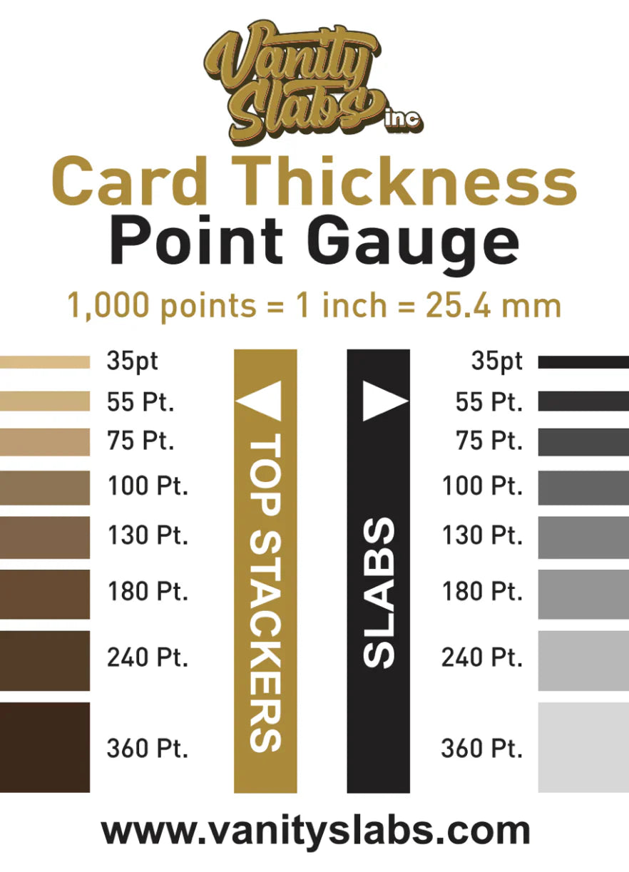 Card thickness point gauge for Vanity Slabs Holder fits standard size cards in storage capsules