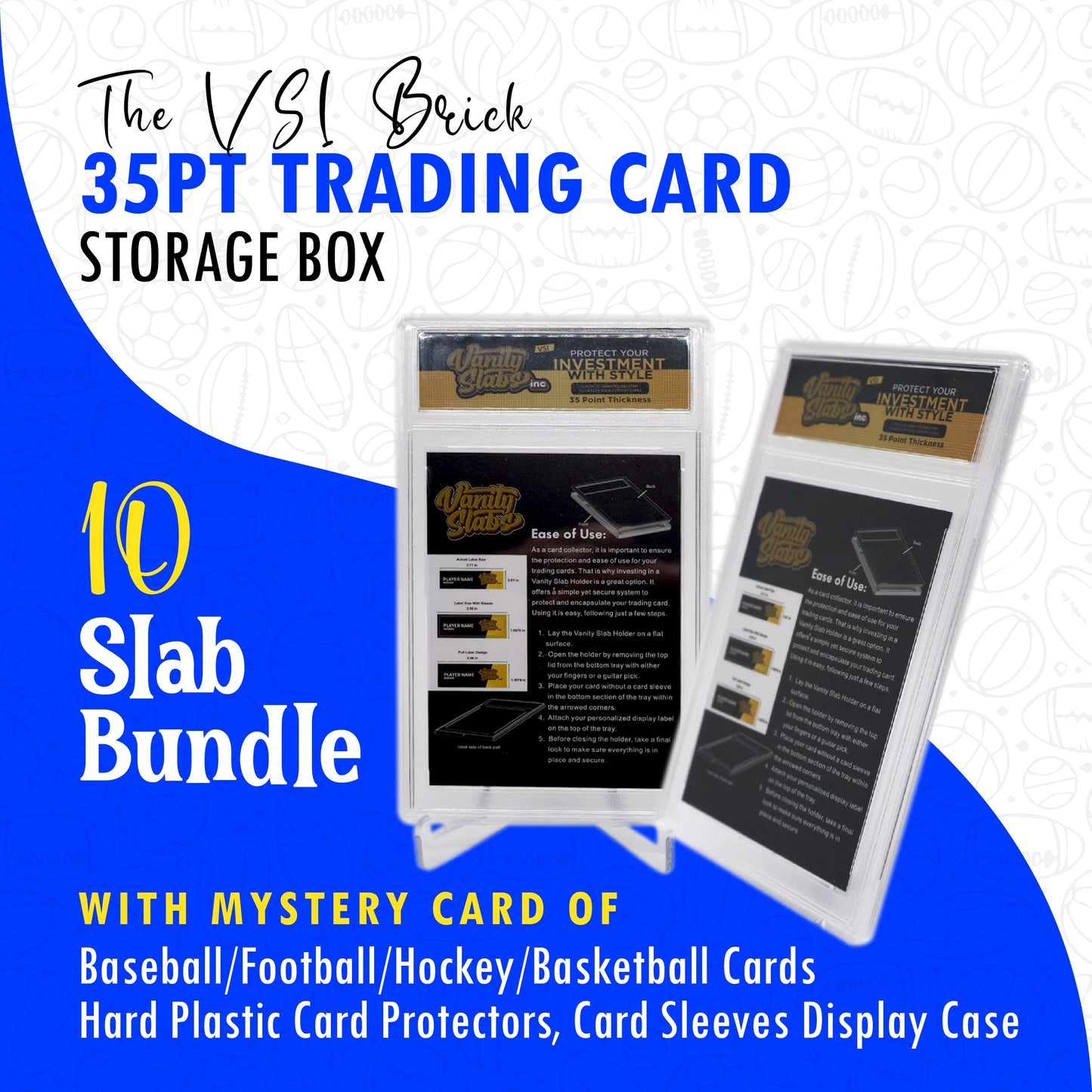 Trading card storage box bundle with personalized label display for slab 35pt trading cards