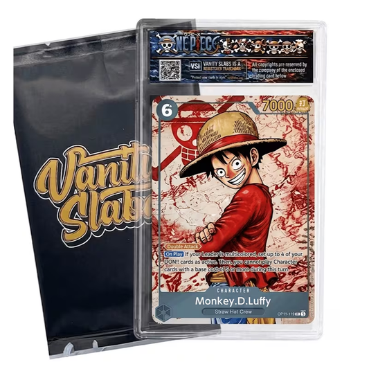 One Piece Card Mystery Slab | 1x Super Rare Card in Display Slabs! | Includes 10 BONUS Cards (Holo/Uncommon/Common) | Perfect Gift for Kids & Collectors
