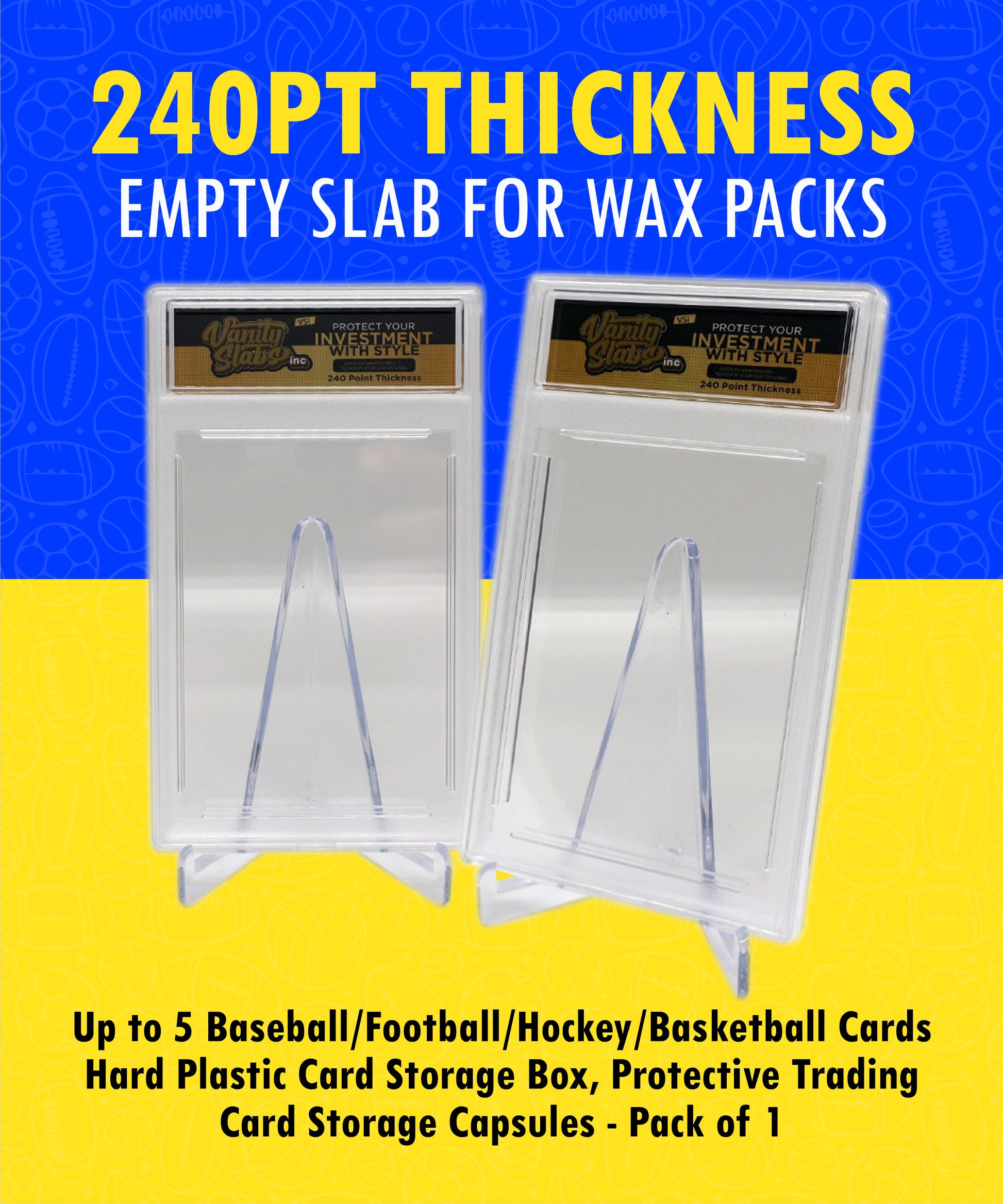 Vanity Slabs 240pt thickness Empty Slab for Wax Packs up to 5 cards thick for Baseball Football Hockey Basketball cards