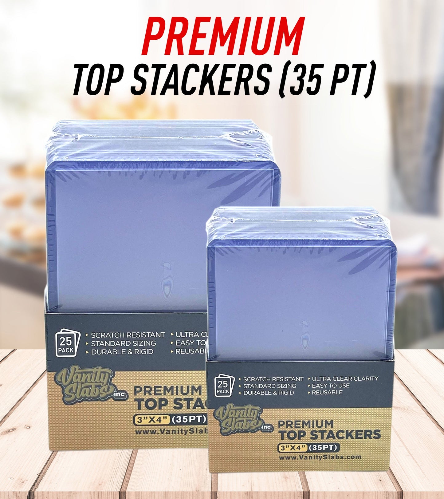 Two packs of clear plastic card holders for 35pt card loaders, ideal for hockey basketball cards and vanity slabs