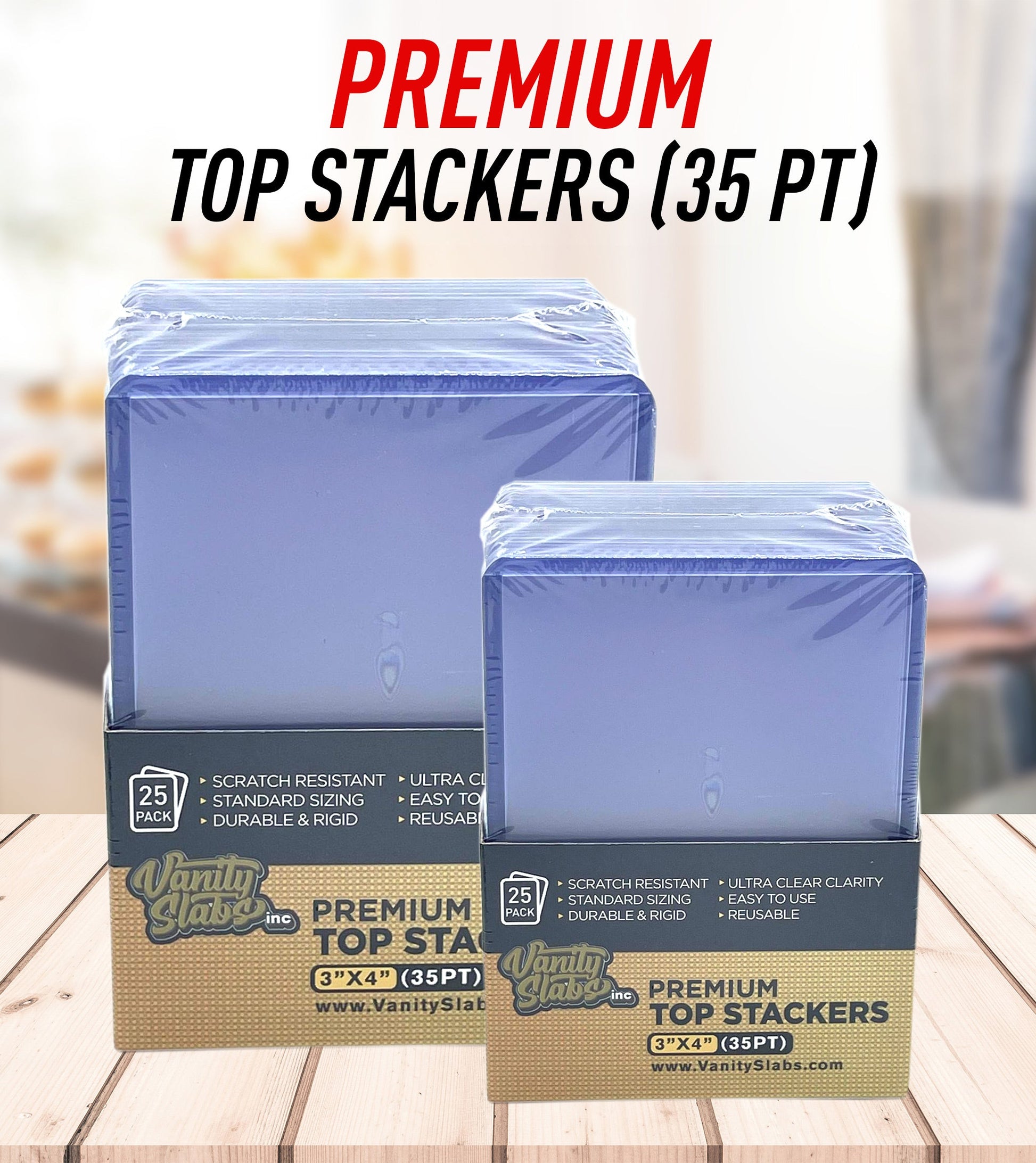 Two packs of clear plastic card holders for 35pt card loaders, ideal for hockey basketball cards and vanity slabs