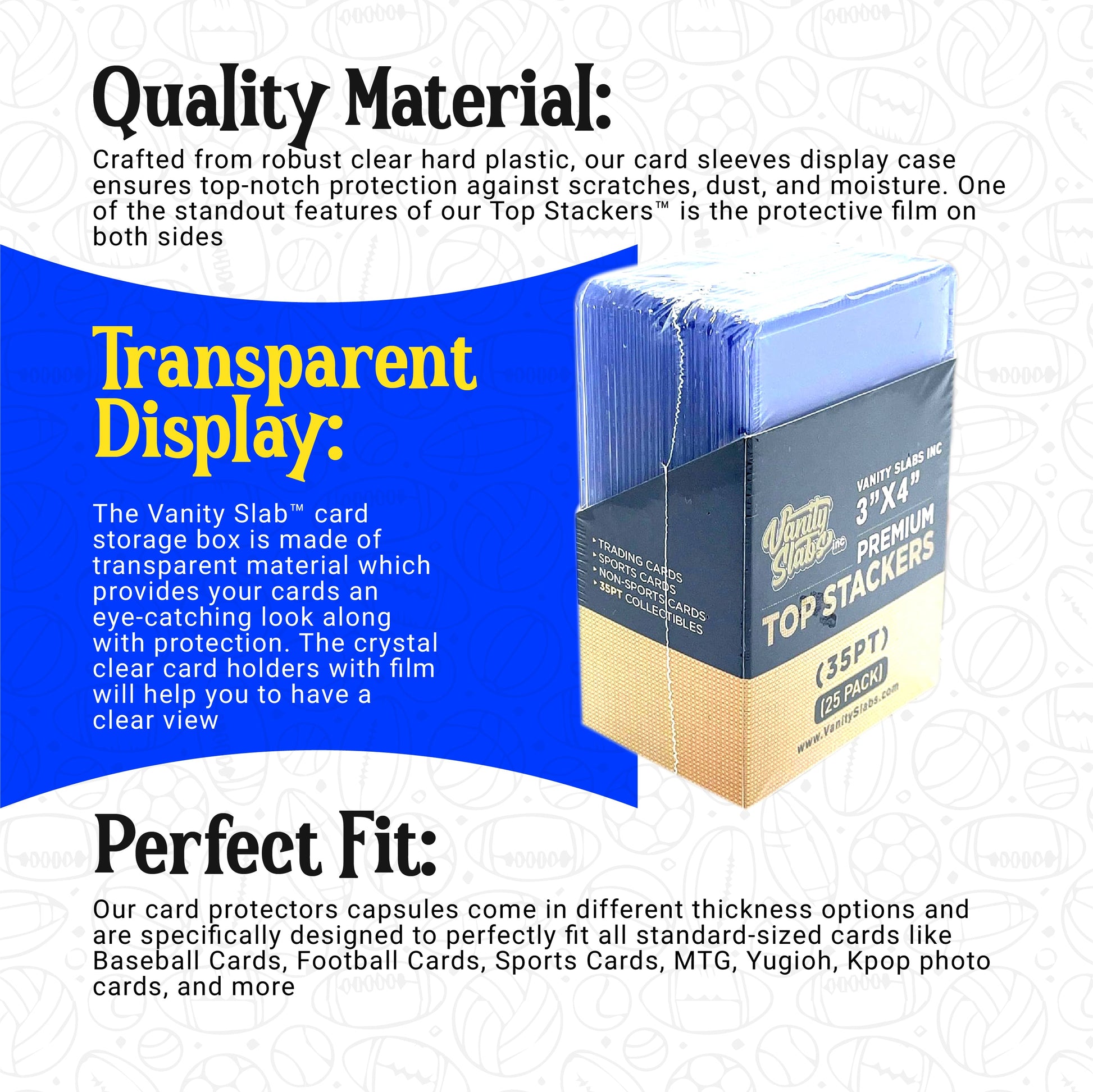 Card storage box with 35pt card loaders for hockey and basketball cards, vanity slabs