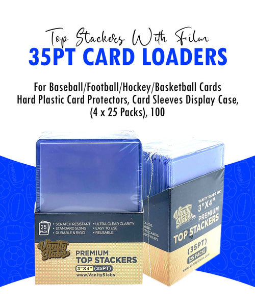 basketball card sleeves 100 Premium Top Stackers (w/ Film) 35pt Card Loaders (4 x 25 Packs) for Baseball Football Hockey Basketball Cards