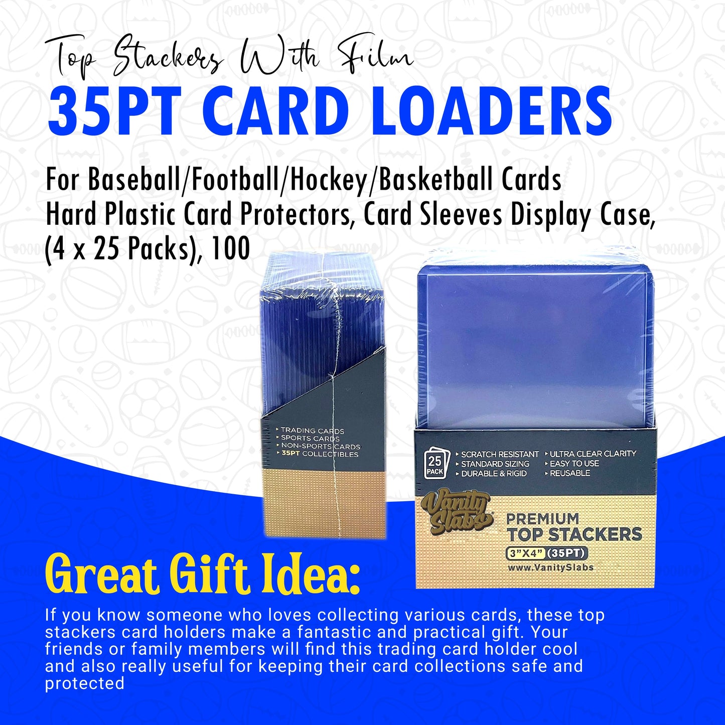 Card collecting supplies including 35pt card loaders for hockey and basketball cards