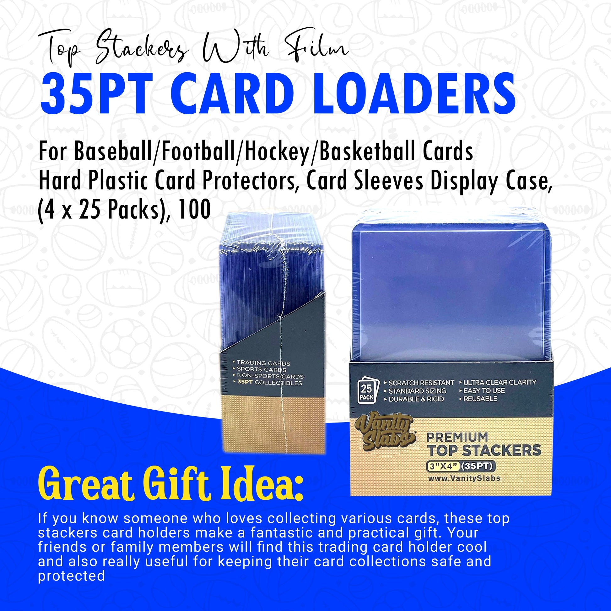 Card collecting supplies including 35pt card loaders for hockey and basketball cards