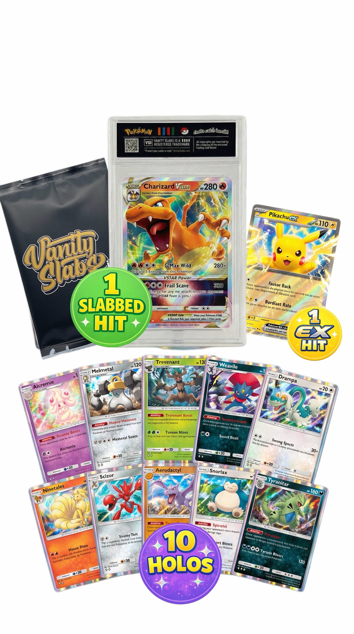 Pokémon Mystery Slab Celebration Pack – Slabbed Card + EX Bonus + 10 Holo Cards