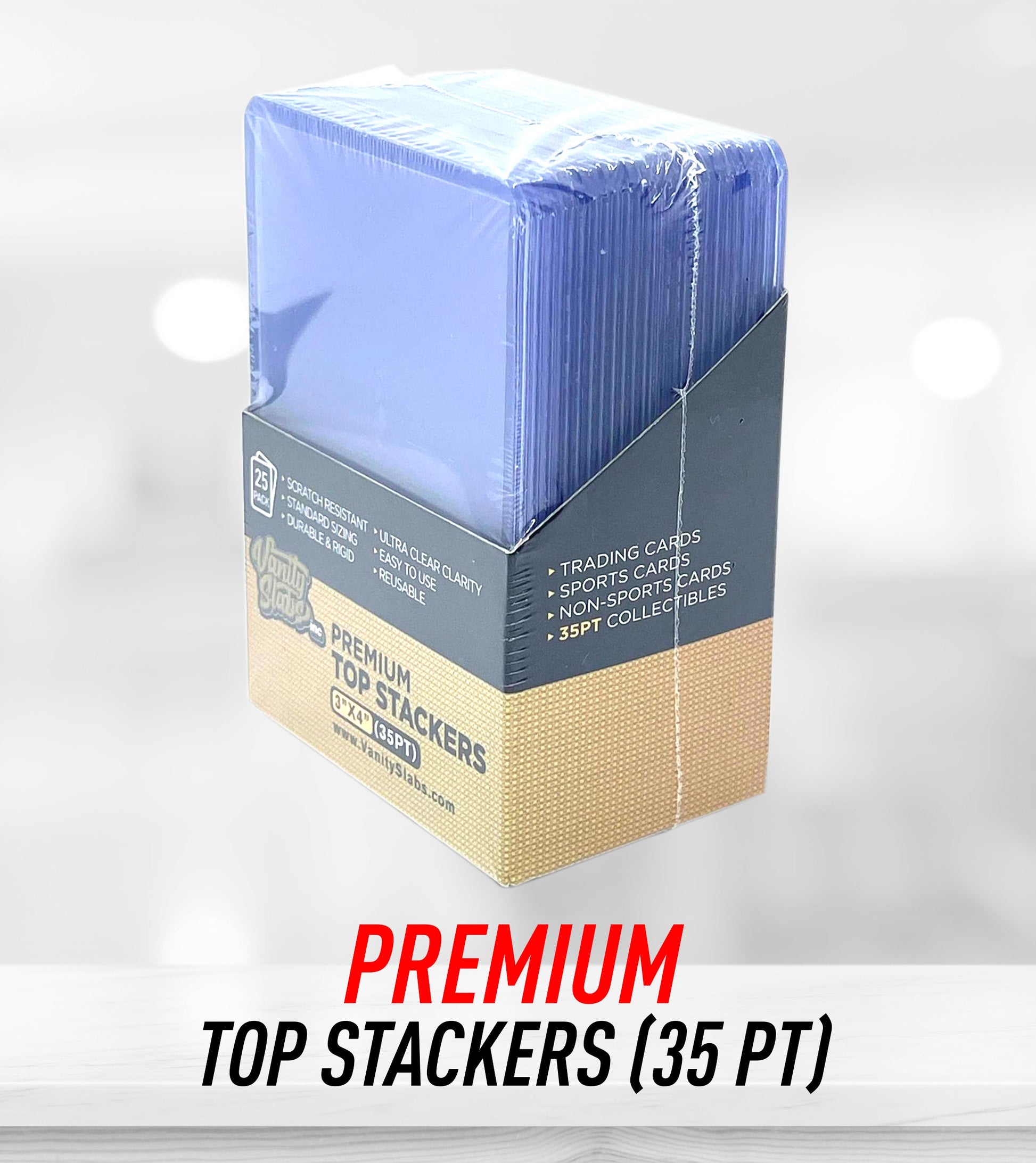 Stack of trading card protectors with 35pt card loaders for Hockey Basketball Cards