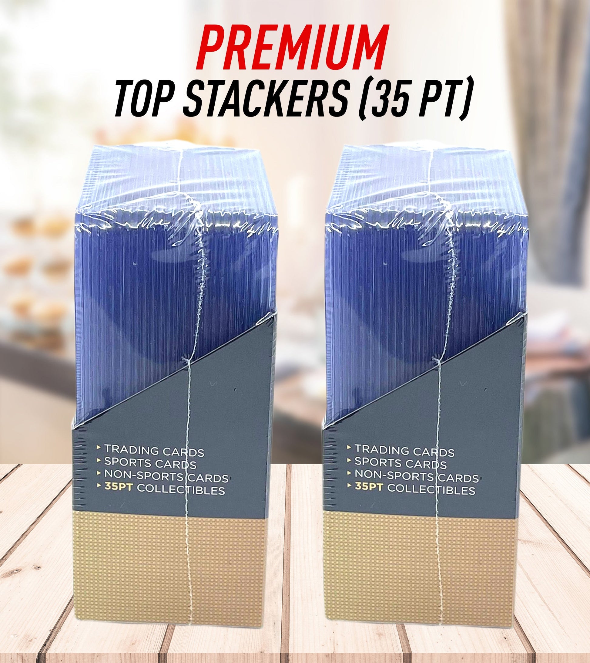 Two stacks of 35pt card loaders for hockey and basketball cards in premium vinyl holders