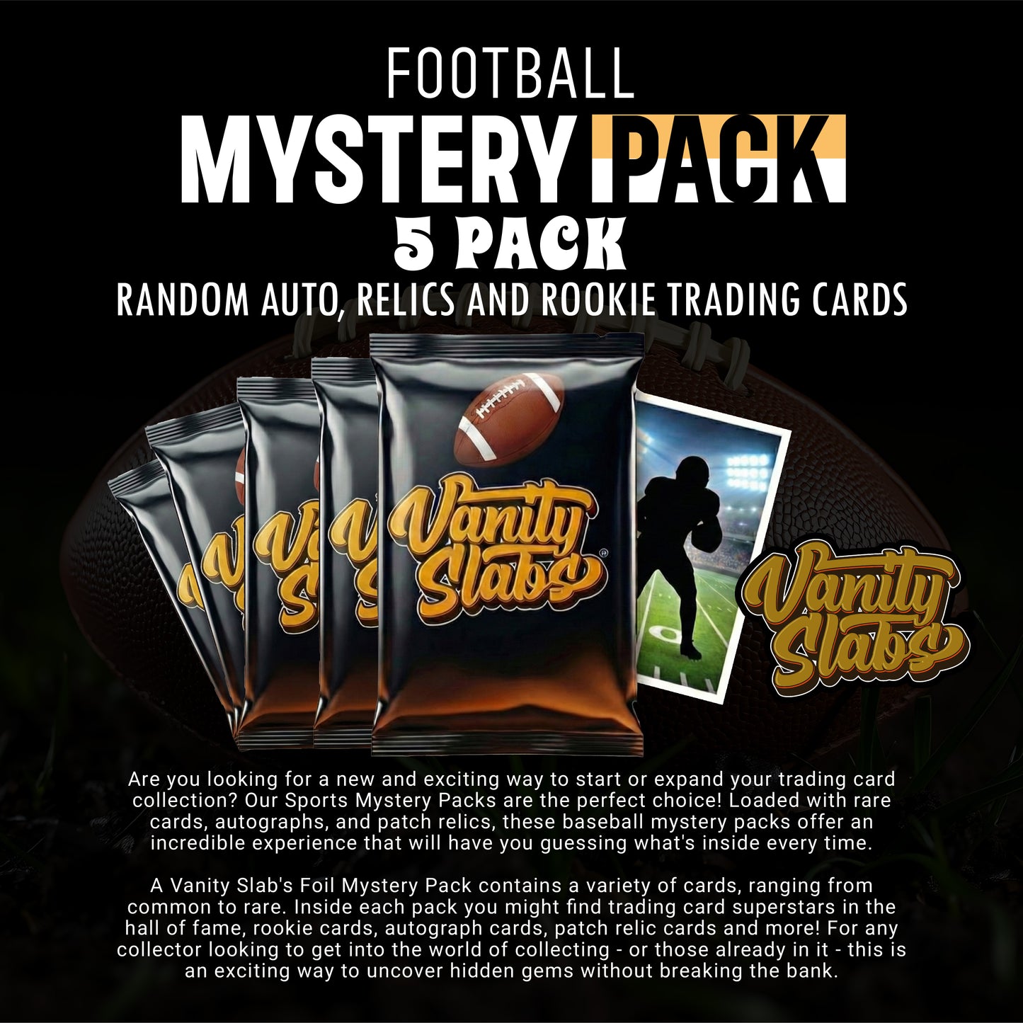Football Mystery 5 Packs (Random Relic & Rookie Trading Cards)