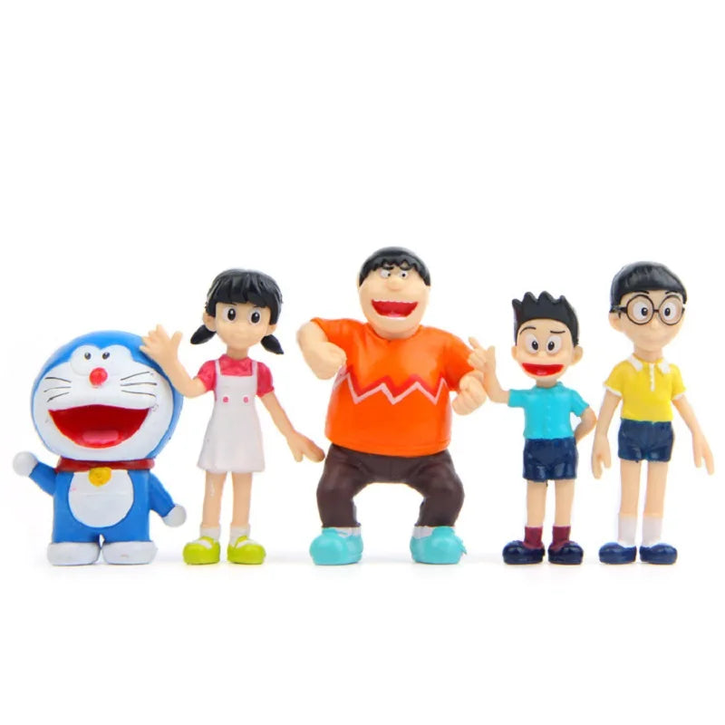 5pcs/Lot Creative Micro Garden Landscape Decoration Props Doraemon Family Portrait PVC Action Figures Toy Kid Christmas Gifts