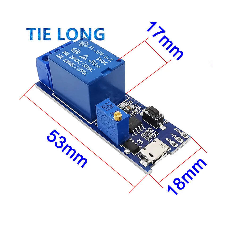 Smart Electronics Control Module Trigger Delay Switch 5V-30V Micro USB Power Adjustable Delay Relay Timer
