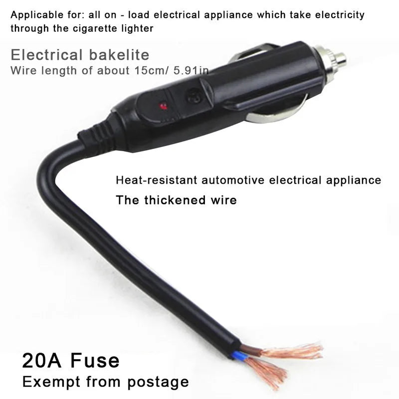 12V/24V Auto LED Male Cigarette Lighter Socket Connector With 20A Fuse Car Electronics