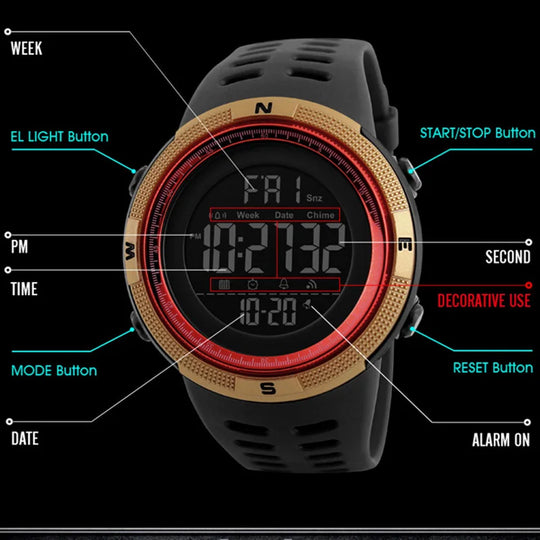Mens Sports Watches Dive 50m Digital LED Military Watch Men Casual Electronics Wristwatches relojes hombre Luxury Brand SKMEI