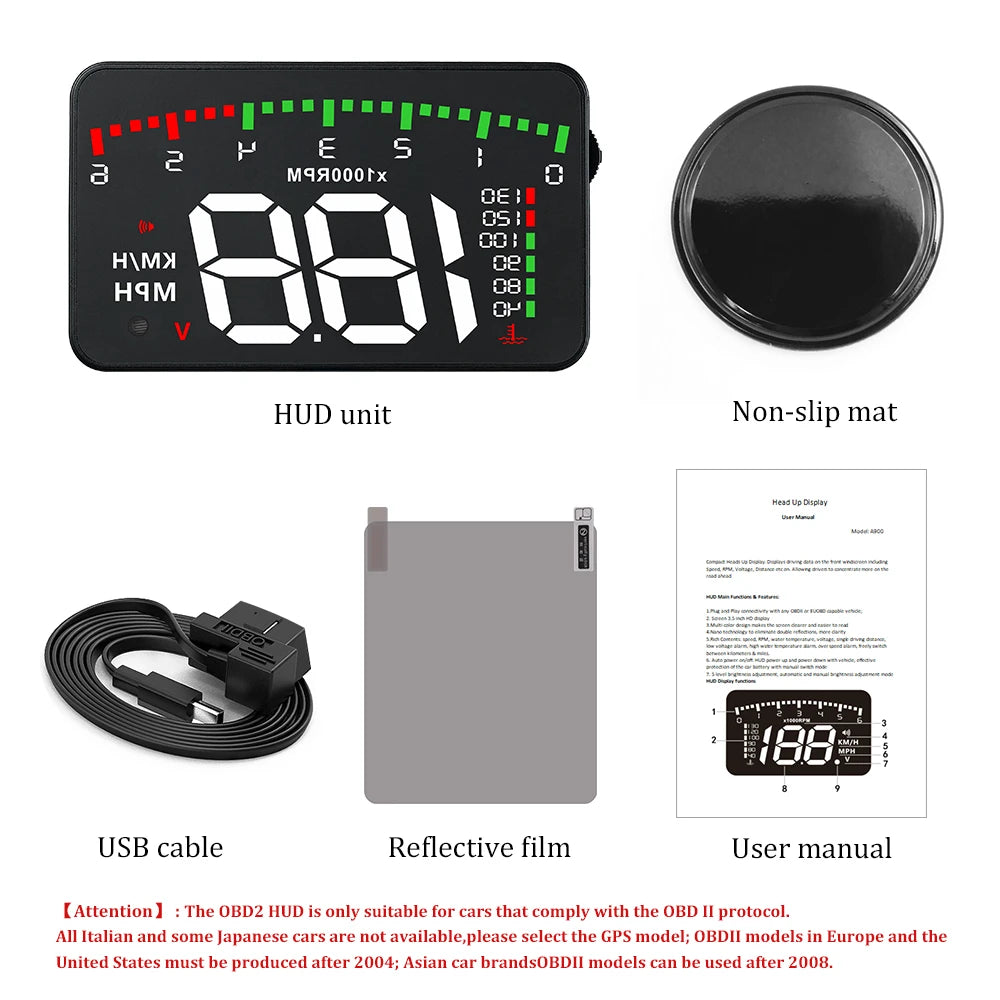 WYING A900 Car HUD OBD2 Head Up Display Car Digital Alarm Speedometer Projector Auto Windshield Electronics Accessories