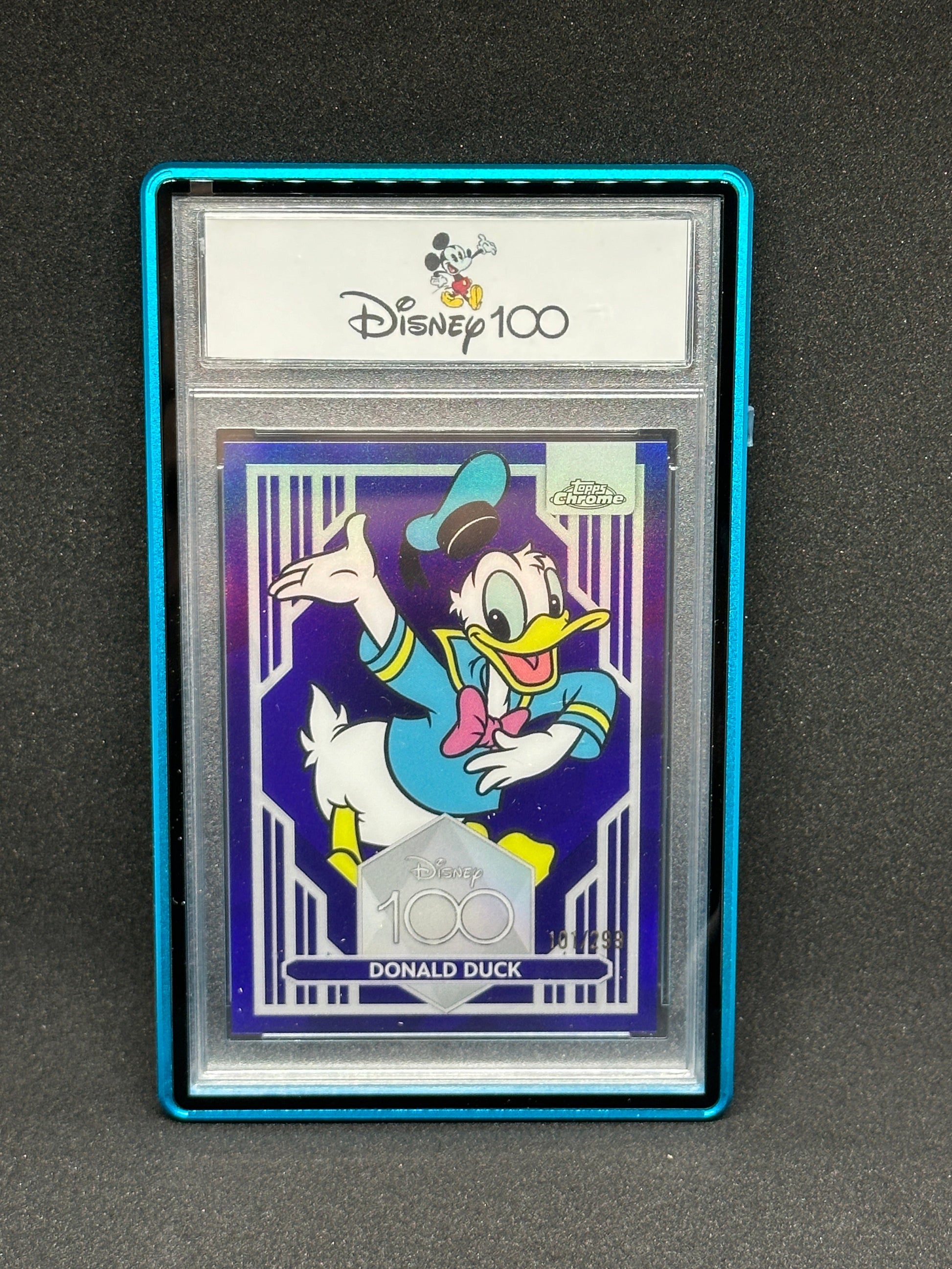 Graded Donald Duck Disney 100 trading card in slab metal aluminum vanity slab holder