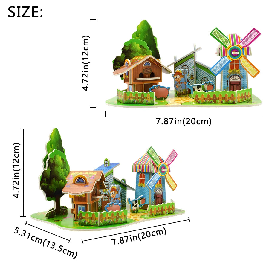 3D Puzzles Kids Educational Toys DIY Cute Animal House Rainbow Cardboard Building Model Creative Toys for Children Hobbies Gift