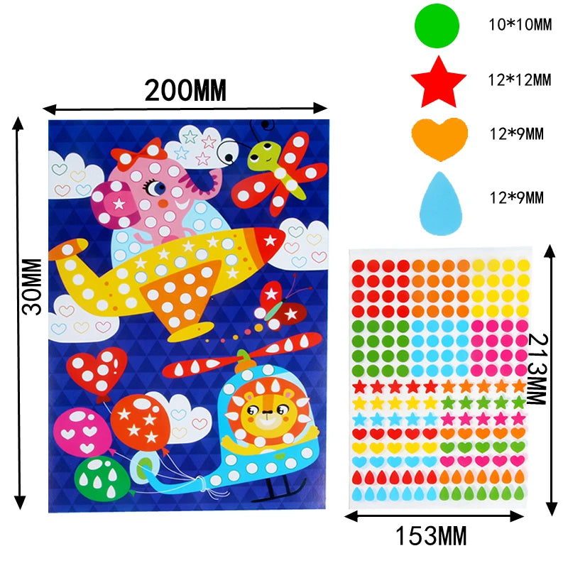 DIY Colorful Dot Mosaic Puzzle Stickers Cartoon Animal Primary Learning Creative Educational Toys For Children Kids Games Gift