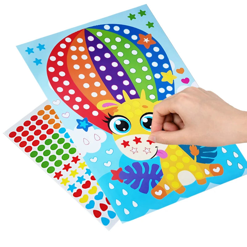DIY Colorful Dot Mosaic Puzzle Stickers Cartoon Animal Primary Learning Creative Educational Toys For Children Kids Games Gift
