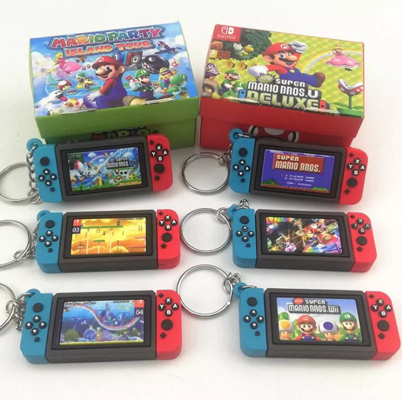 Super Mario Bros Switch Game Console Keychain toys Children's Schoolbag Car Key Pendant Ring Holder Trinkets Accessory Gifts