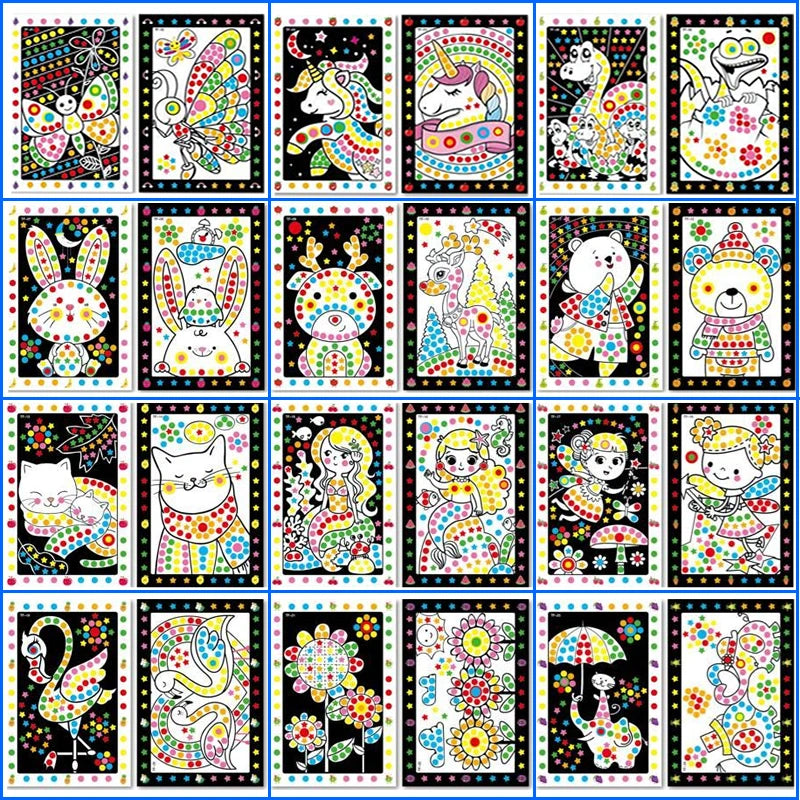 10/15pcs Colorful Dot Primary Mosaic Puzzle Stickers Games DIY Cartoon Animal Learning Education Toys For Children Kids Gift