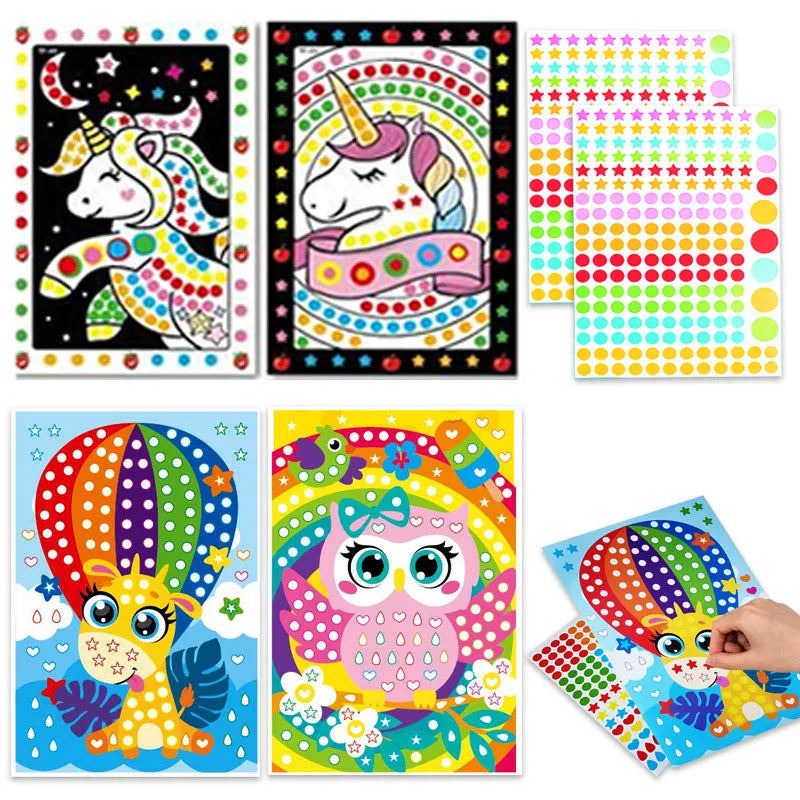 10/15pcs Colorful Dot Primary Mosaic Puzzle Stickers Games DIY Cartoon Animal Learning Education Toys For Children Kids Gift