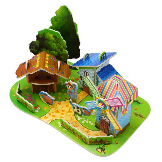 3D Puzzles Kids Educational Toys DIY Cute Animal House Rainbow Cardboard Building Model Creative Toys for Children Hobbies Gift