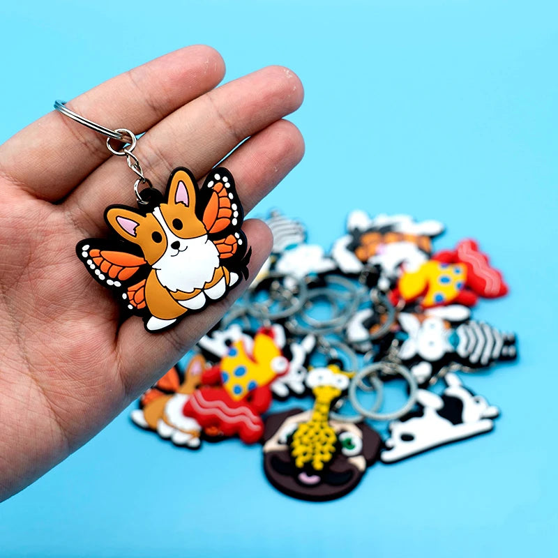 1PCS PVC Keychain Cute Animal Dog Shark Cats Frogs Keyring Kids Favor Toys Birthday Gift Custom Key Chain for Car Key Holder