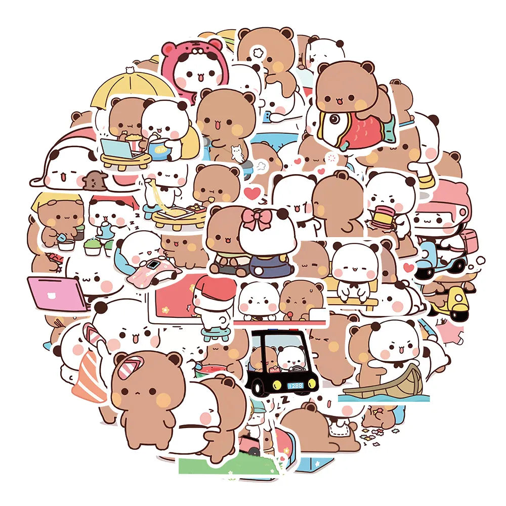 50Pcs/Set Anime Kawaii Bubu Dudu Bear And Panda Stickers for Water Bottle Laptop Skateboard Scrapbook Luggage Kids Toys