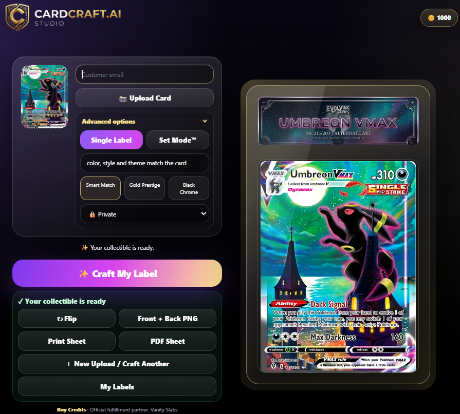 1 CardCraft Label Credit
